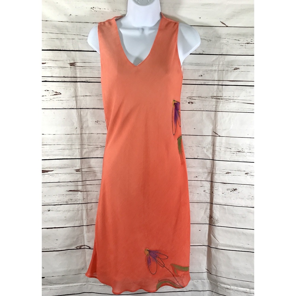 Lapis Dress Womens Size S Orange Sleeveless Floral Sheath EUC